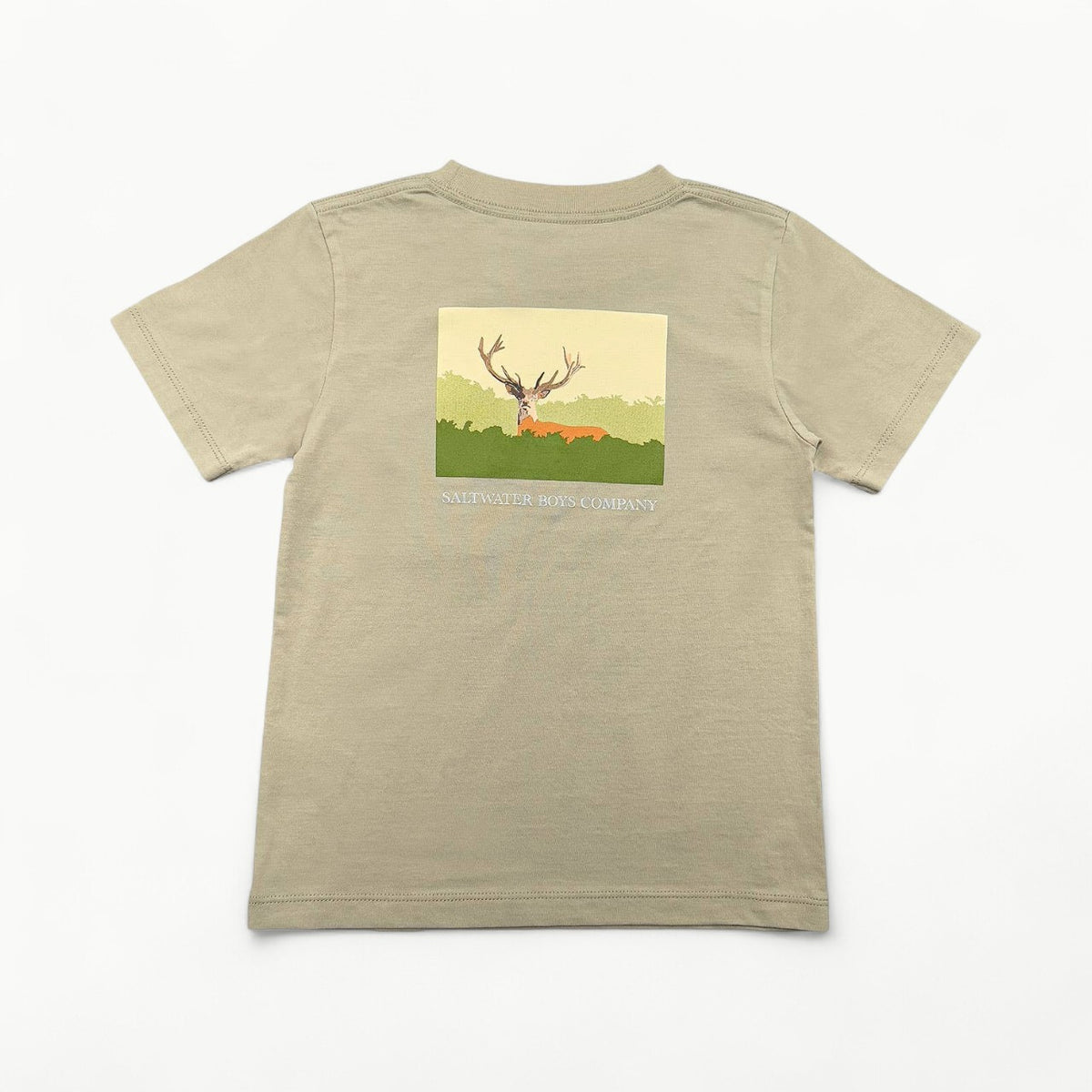 Boys taupe short-sleeve graphic tee with refined deer chest pocket from Saltwater Boys