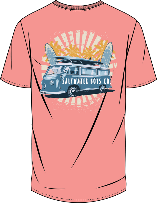 Coral Surf Van Short Sleeve Graphic Pocket Tee by Saltwater Boys