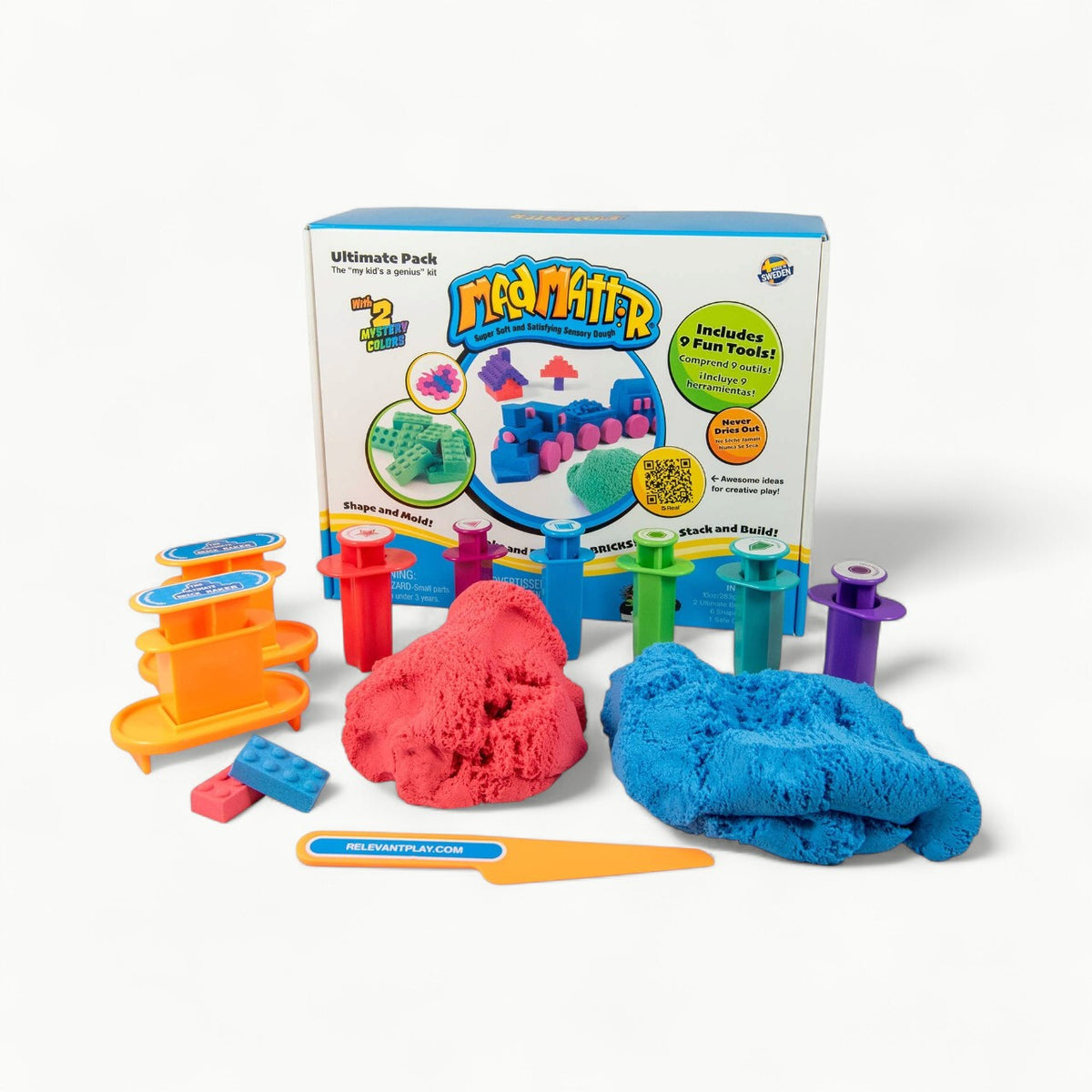 Mad Mattr Ultimate Pack with two-color moldable material and nine sculpting tools including brick makers