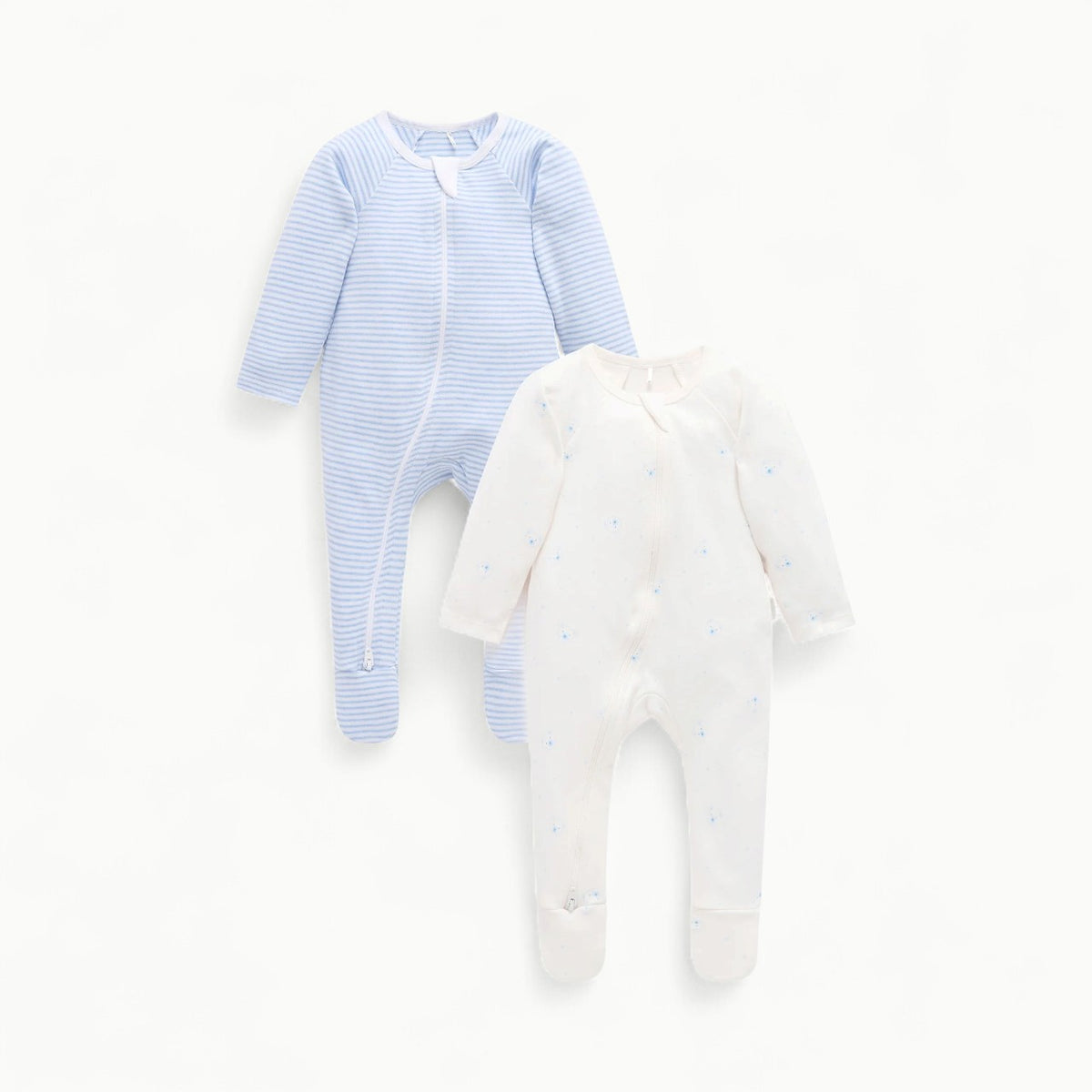 Pale Blue Bear 2 Pack Zip Growsuit by Purebaby, organic cotton with two-way zip closure