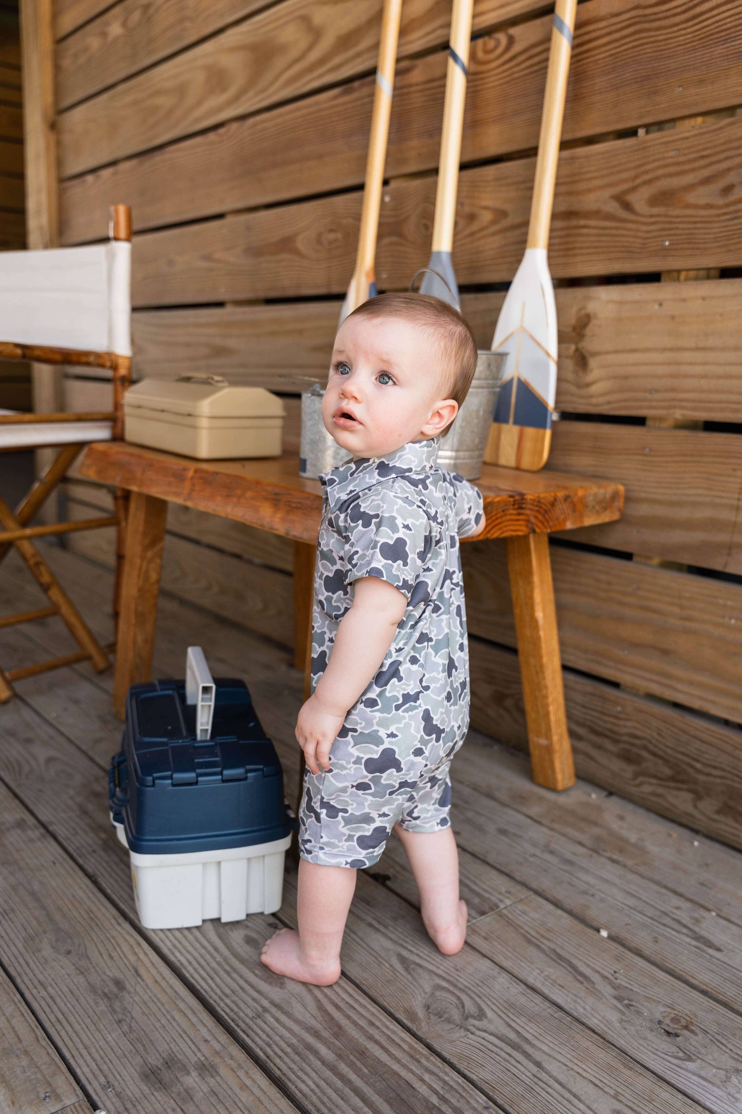 Saltwater Boys - Pima Polo SS Romper Camo