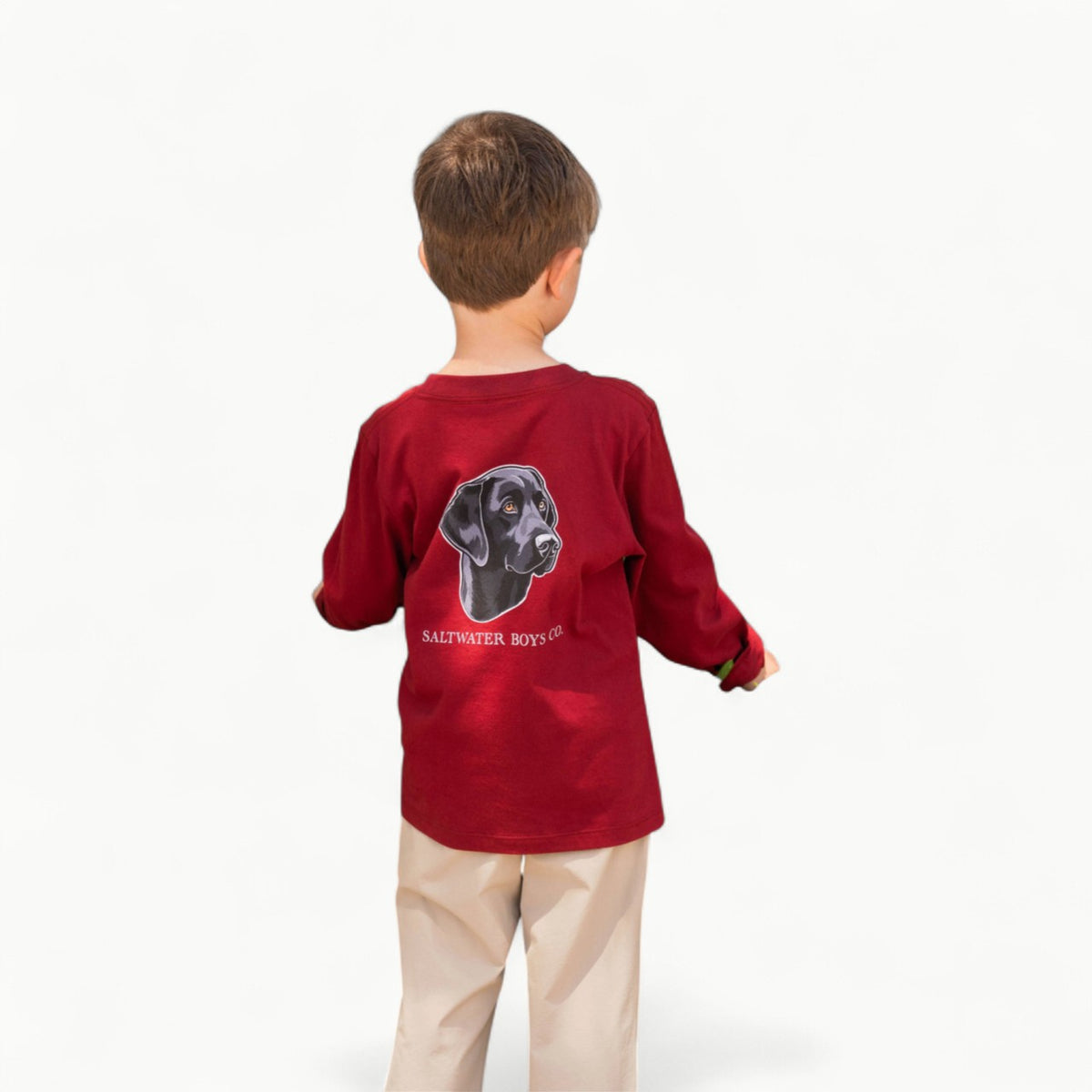 Black Lab Tee in Maroon by Saltwater Boys, long-sleeve cotton graphic tee