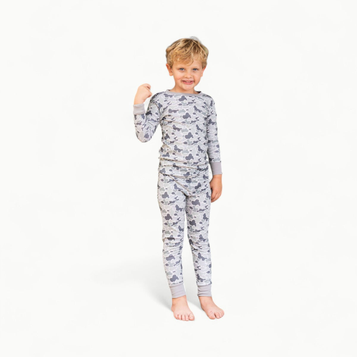 Saltwater Boys Jekyll two-piece pajamas in camo fish print, 100% Pima cotton