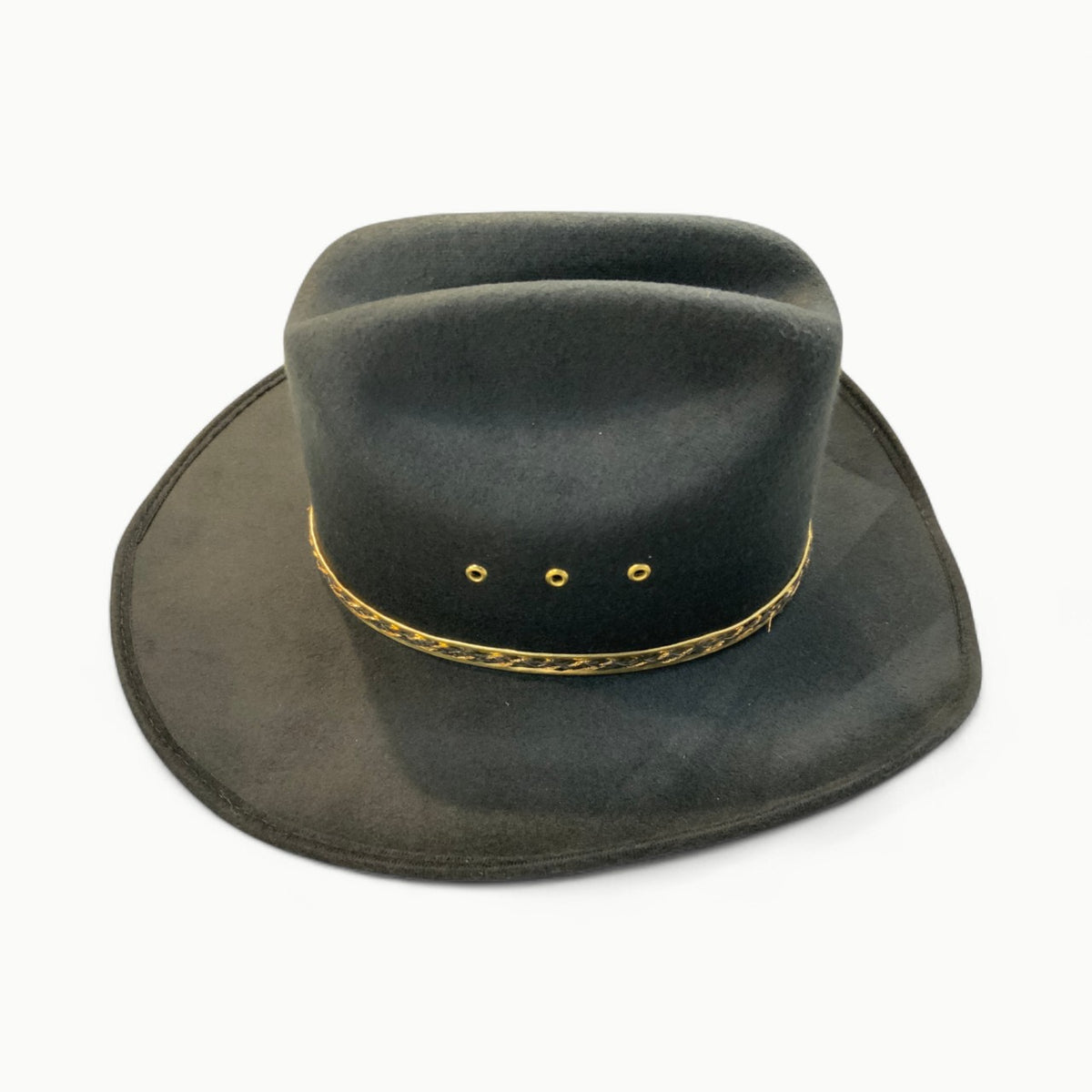 Black wool-Malborito cowboy hat with gold trim and vents by JR Palacios Enterprises