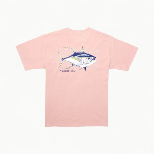 Tuna short-sleeve tee in Peach by Properly Tied, 100% Pima cotton with hand-drawn graphics