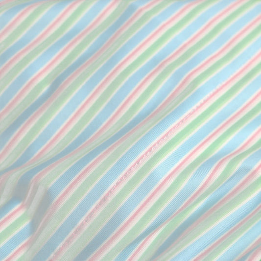 Blue Quail Sherbet Stripe Polo short-sleeved romper in soft blue, UPF 50+ mesh-vented fabric