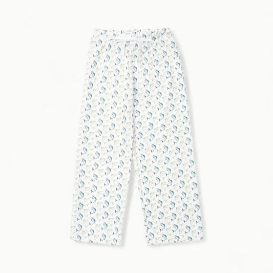 Beckett Hangout Pant in Jumping Trout print by Lila & Hayes, crafted from soft Pima cotton