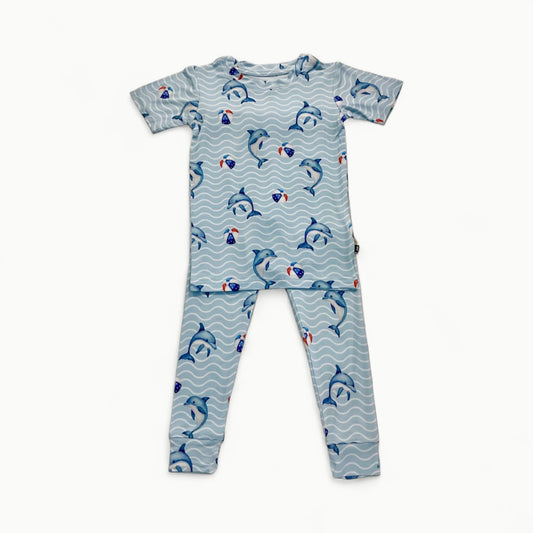 Flynn 2 Piece Lounge Set in organic bamboo with hand-illustrated print