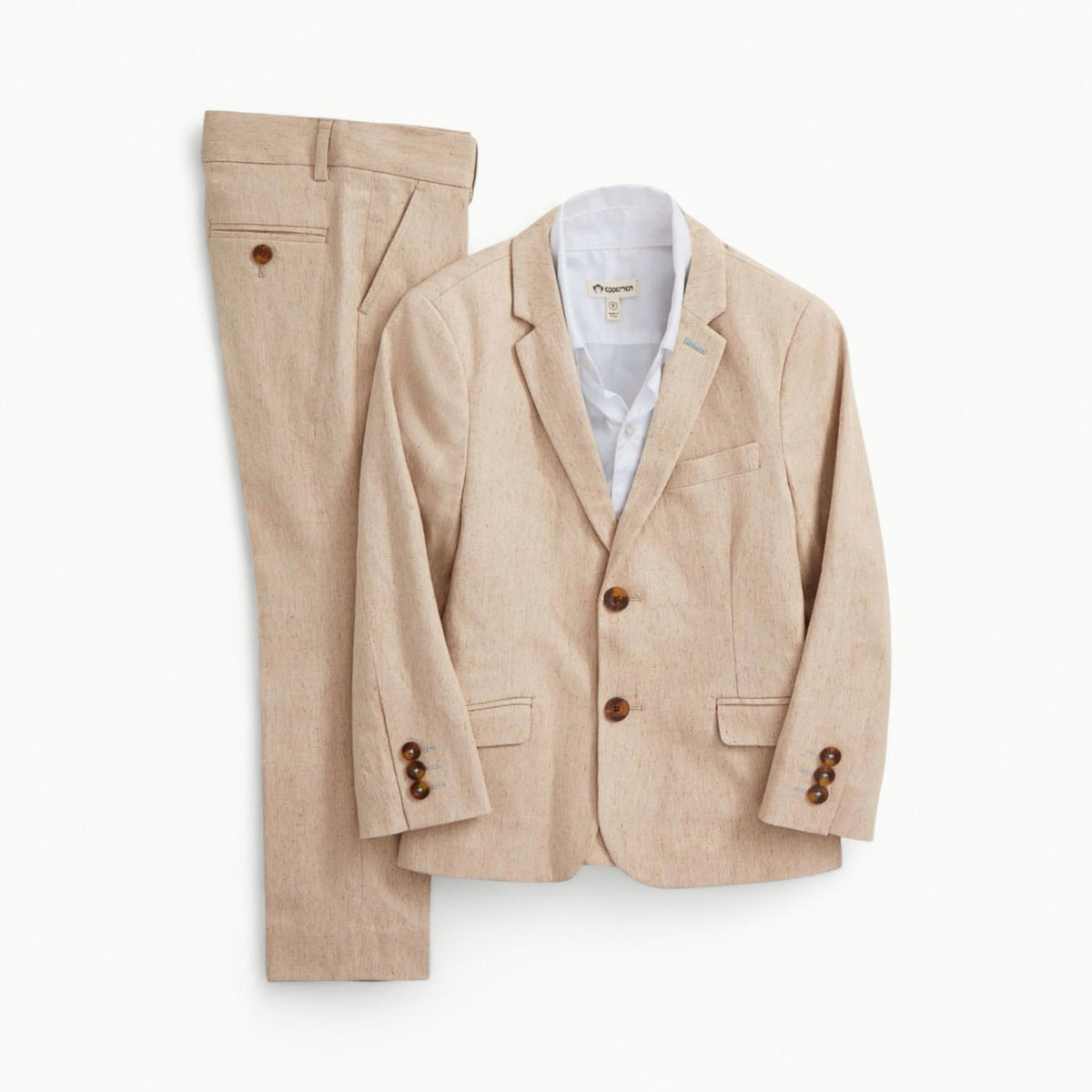 Appaman 2-Pc Stretchy Mod Suit in Parchment linen with tailored jacket and adjustable pants