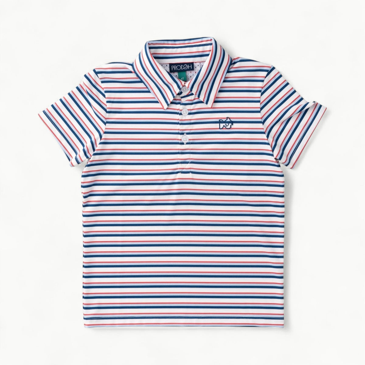 Marine green short sleeve performance polo with subtle stripe, 3-button placket, and mesh back panel