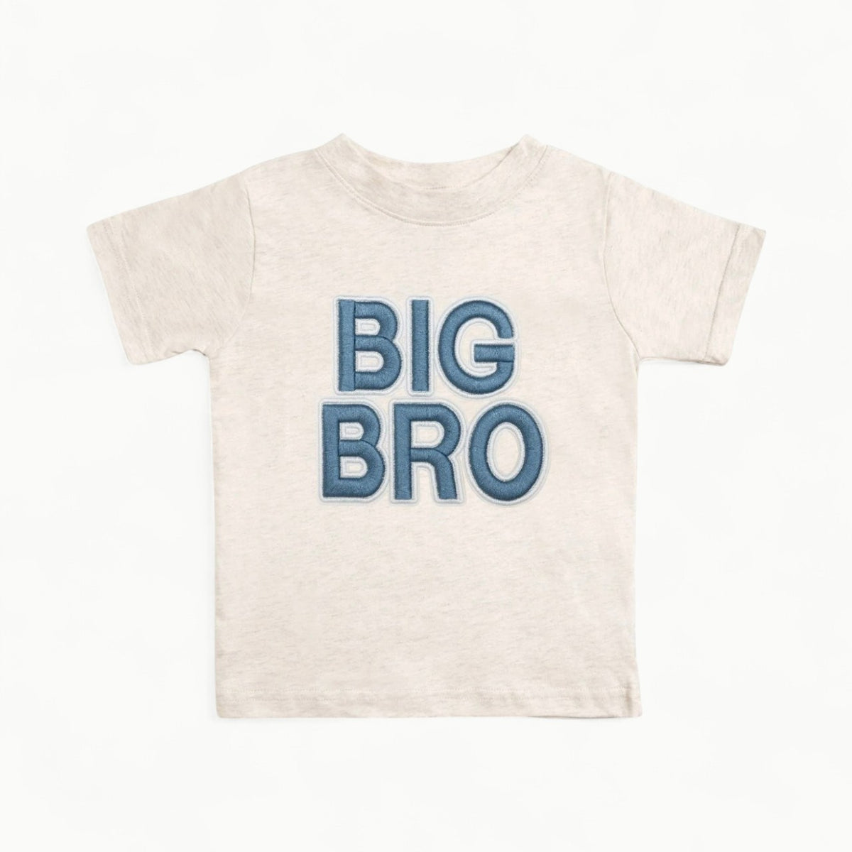 Heather short-sleeve t-shirt with blue embroidered big brother patch and white outline, Sweet Wink
