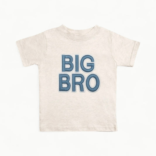 Heather short-sleeve t-shirt with blue embroidered big brother patch and white outline, Sweet Wink