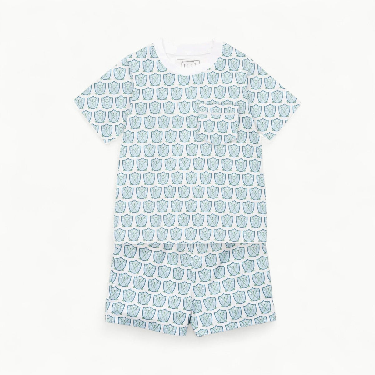 Charles Short Set in Golf Crest Blue—Pima cotton pocket tee and pull-on shorts by Lila & Hayes