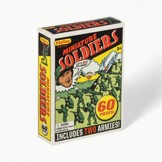 Schylling Retro Toy Soldiers 60-piece set featuring two WWII-style armies in durable plastic