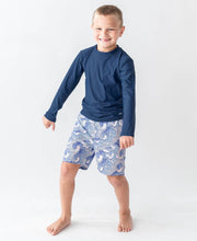 Load image into Gallery viewer, RuffleButts + RuggedButts - Boys Navy Long Sleeve Rash Guard
