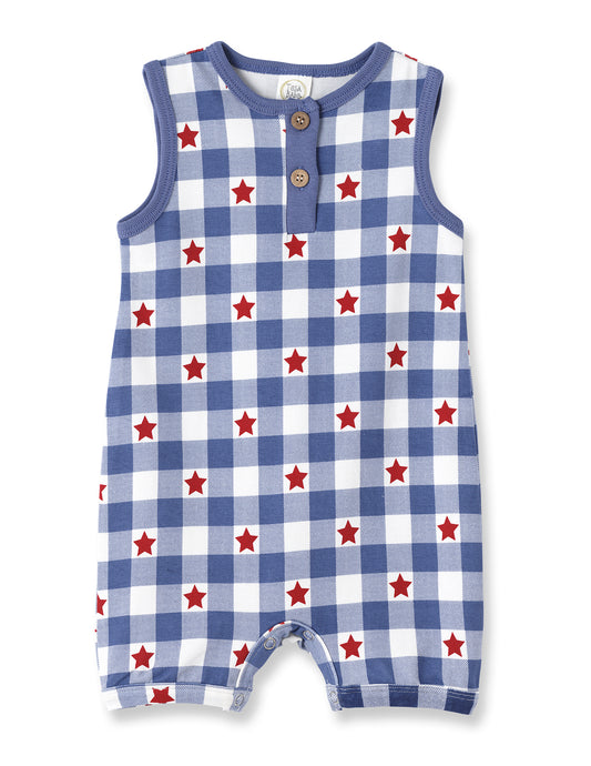 Short Romper-Patriot Plaid