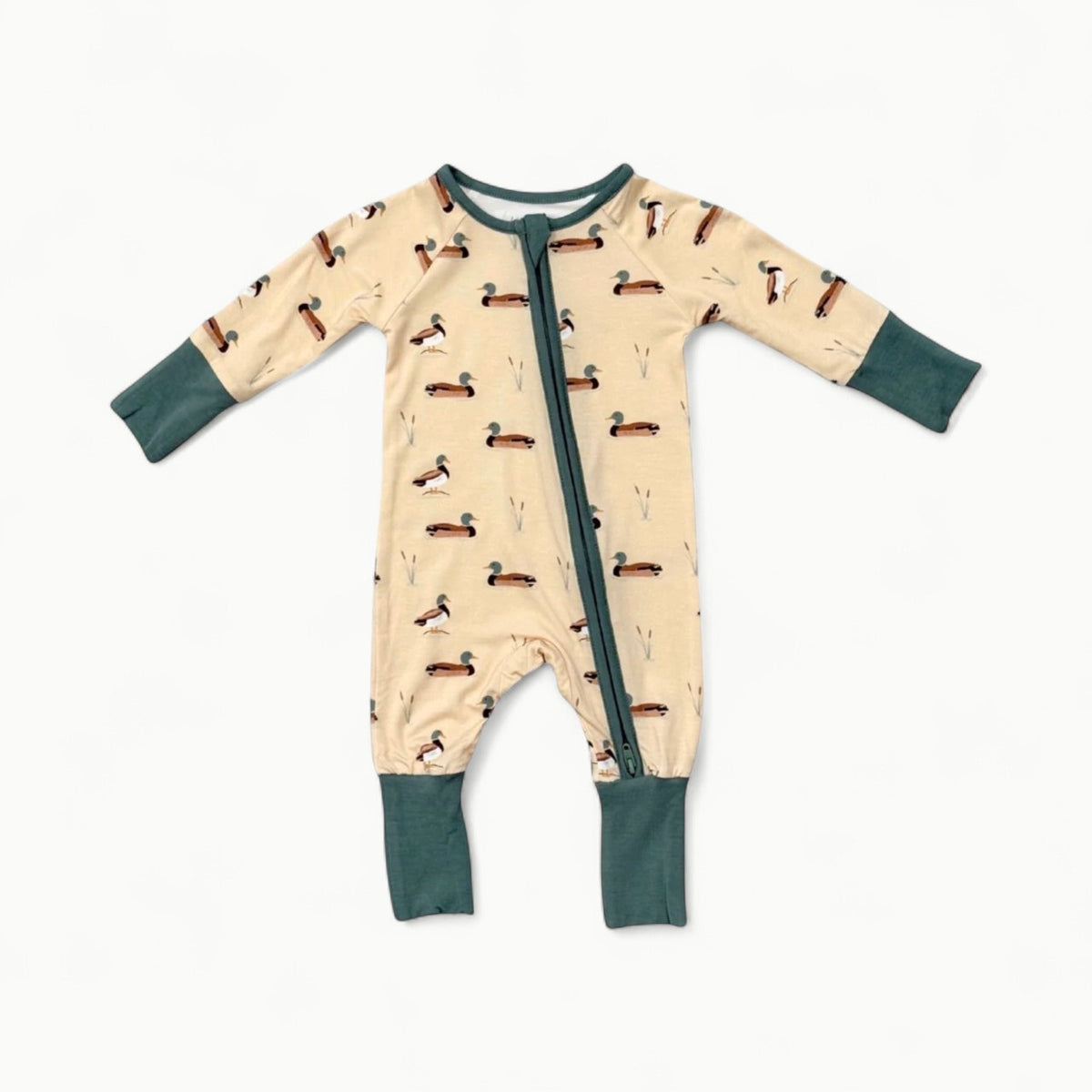 Long Sleeve Zip Romper - Mallard Ducks