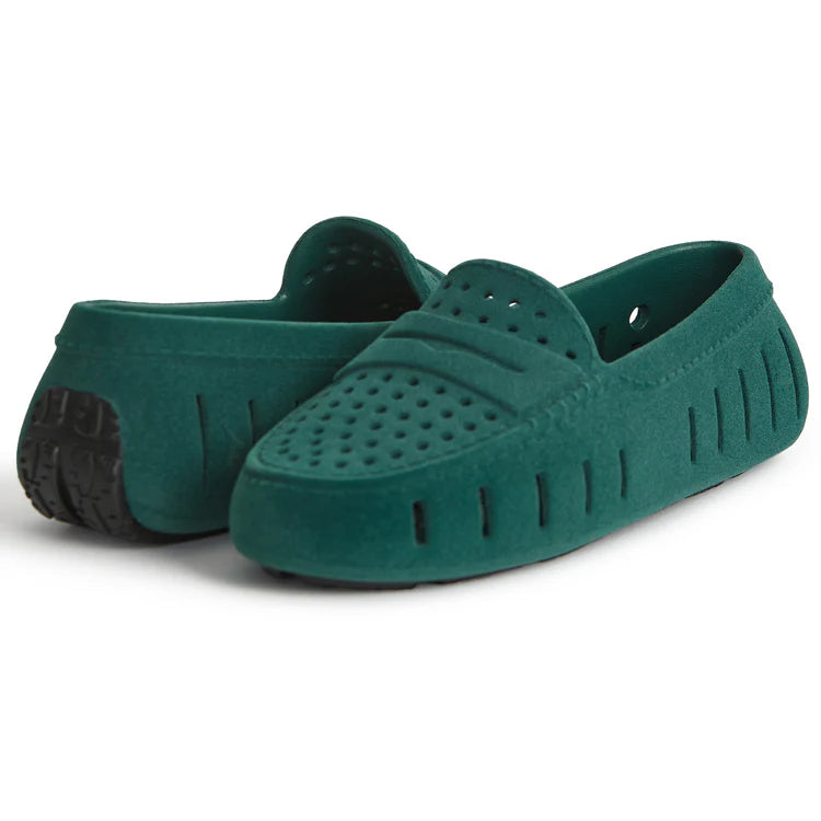 Floafers Prodigy-3.0 children's shoe in emerald vegan suede with ventilation ports and rubber sole