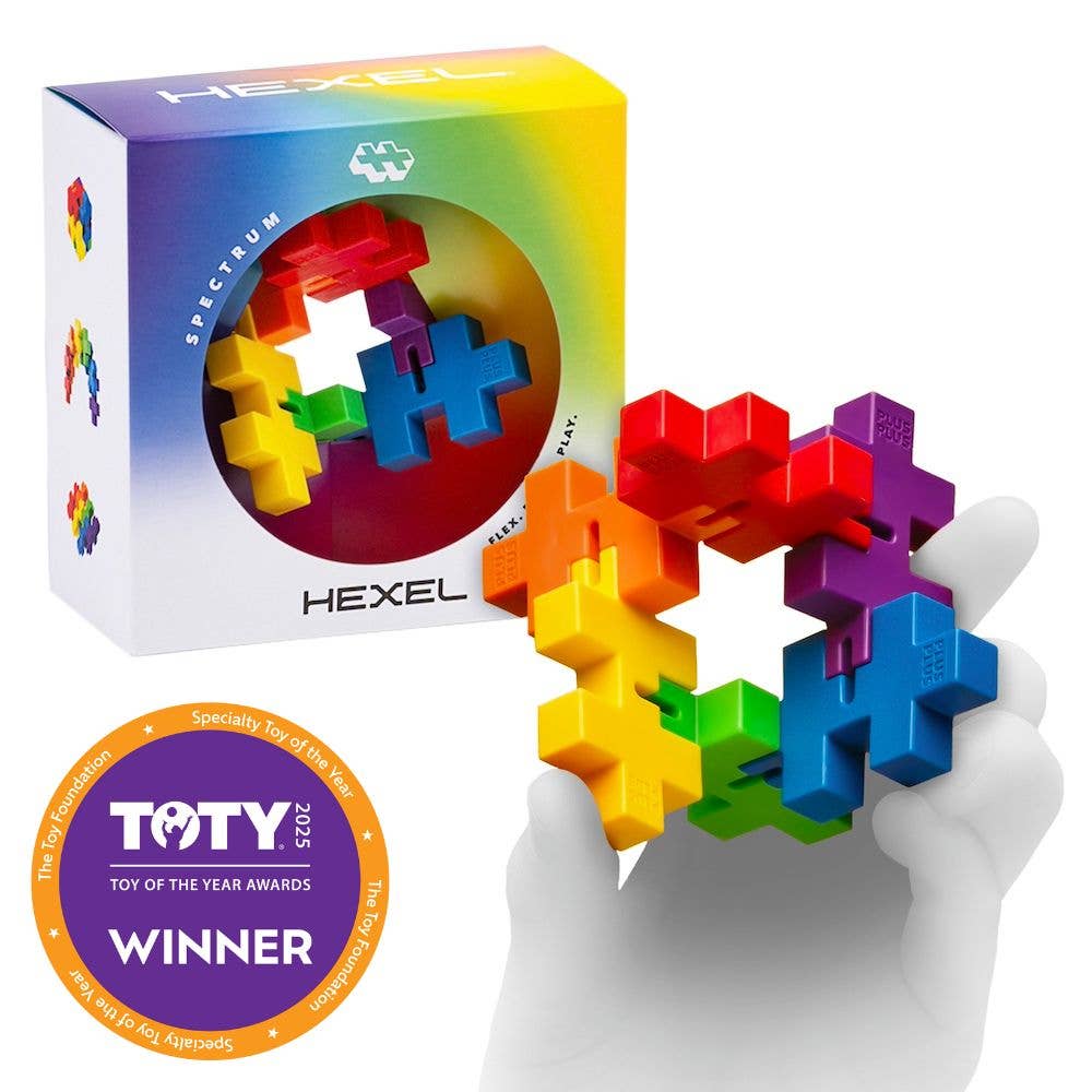 HEXEL Spectrum fidget toy with six connected pieces and flexible cord system