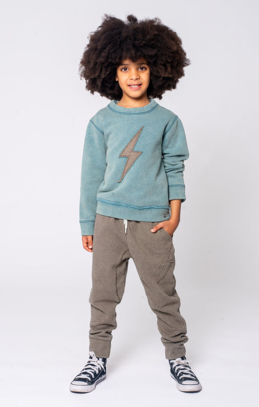 Appaman Sidewalk Sweatpants in Warm Grey with lightning bolt detail