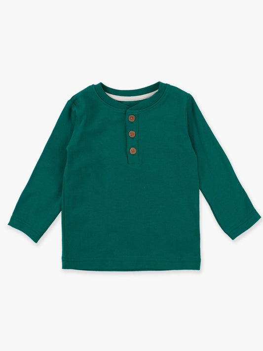 Emerald green long sleeve henley with henley buttons, 4-way stretch knit by Rugged Butts