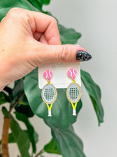 Load image into Gallery viewer, Glitzy Tennis Dangle Earrings: Blue
