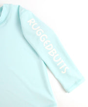 Load image into Gallery viewer, RuffleButts + RuggedButts - Boys Spun Sugar Long Sleeve Logo Rash Guard Blue
