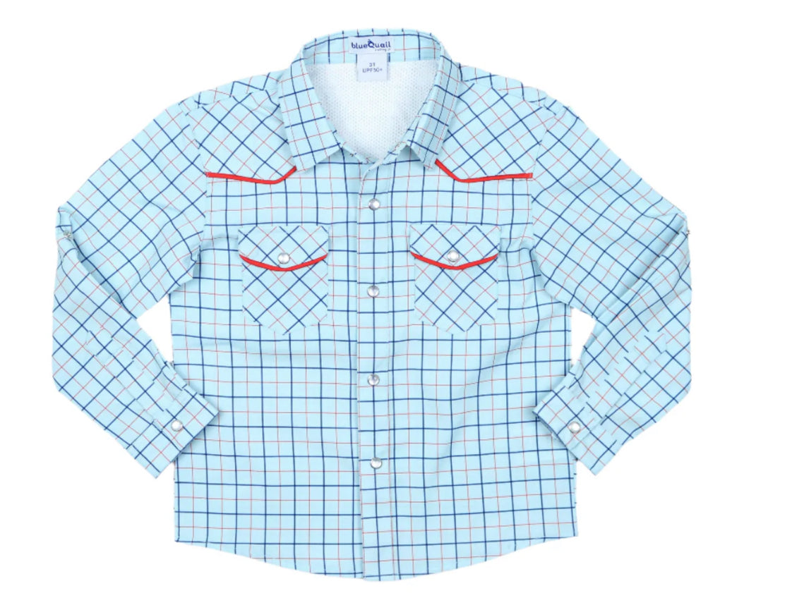 Tattersall Pearl Snap LS Shirt-Blue Quail