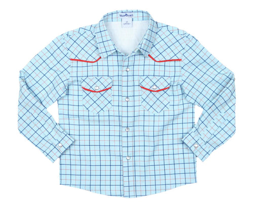 Tattersall Pearl Snap LS Shirt-Blue Quail