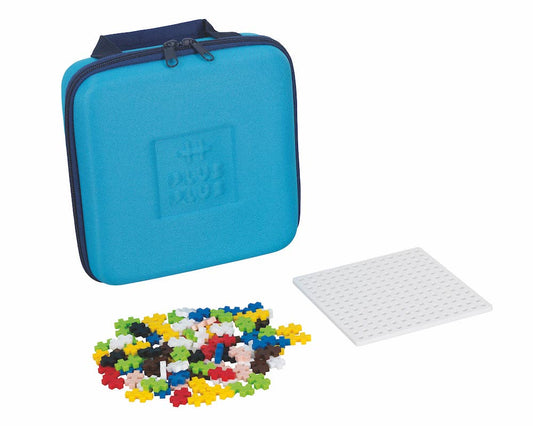 Plus-Plus Travel Case with fabric exterior and carry handle, compact design for portable storage