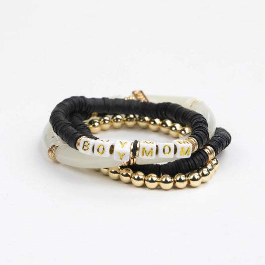 Boy Mom Tubular Bracelet Set in Black by LĒ·LĀ·LŌ—refined heirloom jewelry