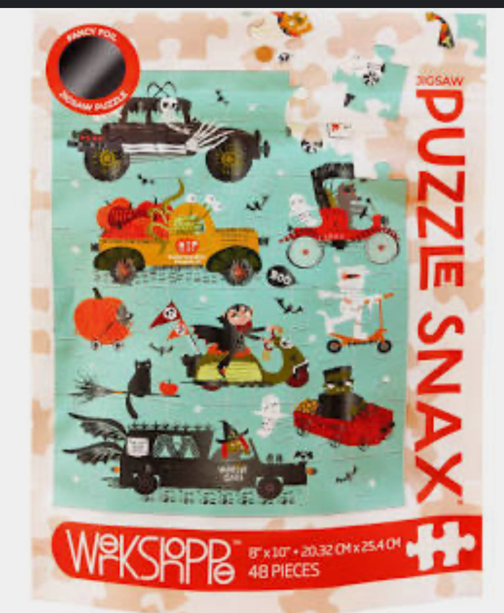 Werkshoppe LV Monster Cars 48-piece Halloween puzzle with monster-themed vehicles