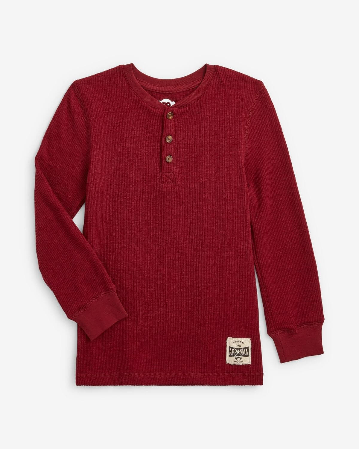 Craftsman Thermal Henley in Dark Cherry by Appaman, button-down front, classic fit