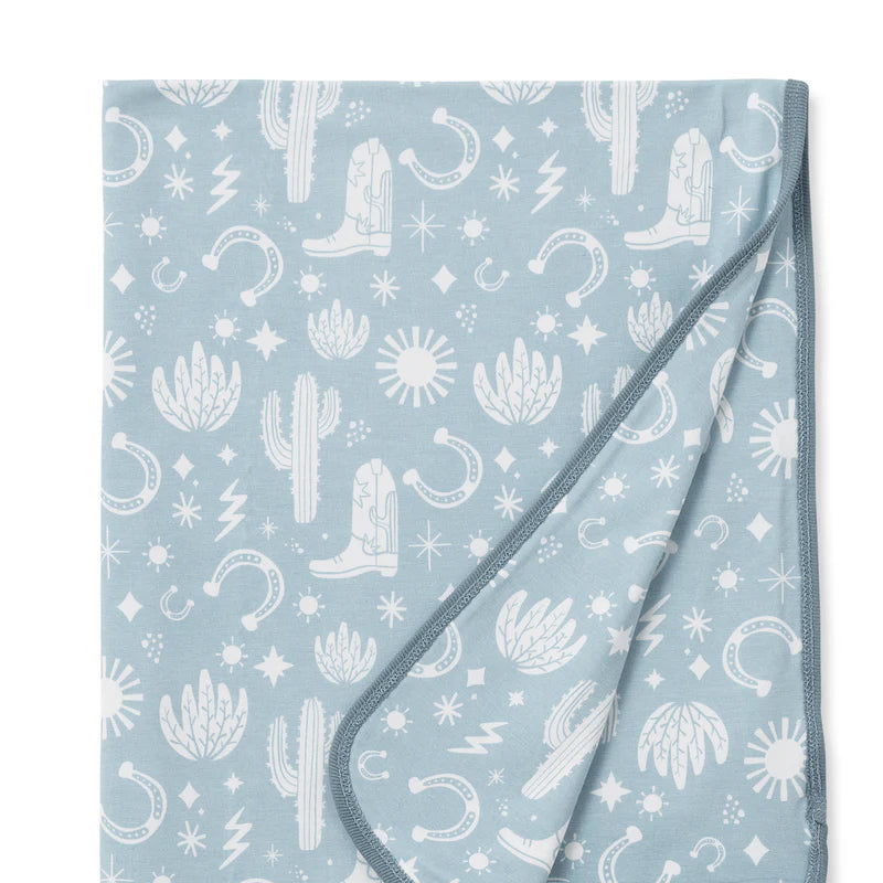 Wild West Stroller Blanket in blue by Tesa Babe, bamboo-cotton blend, 30x22 inches