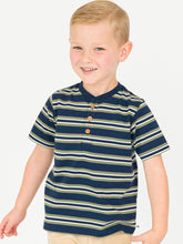 Load image into Gallery viewer, SS Henley-Dark Navy &amp; Olive Stripe-Rugged Butts
