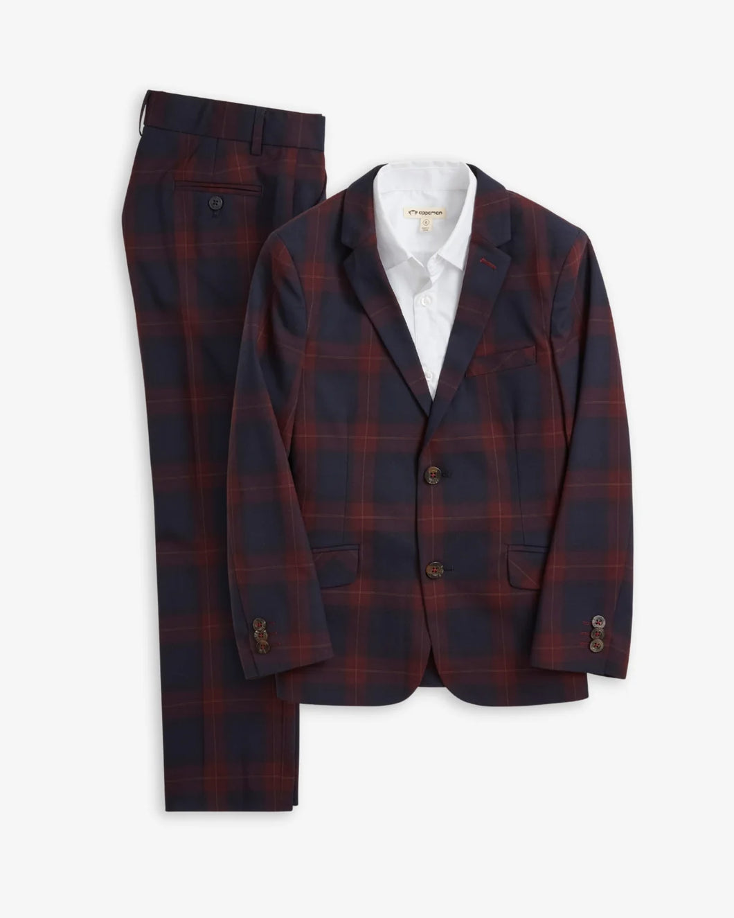 2-PC Strechy Mod Suit, Navy/Cranberry Plaid-Appaman
