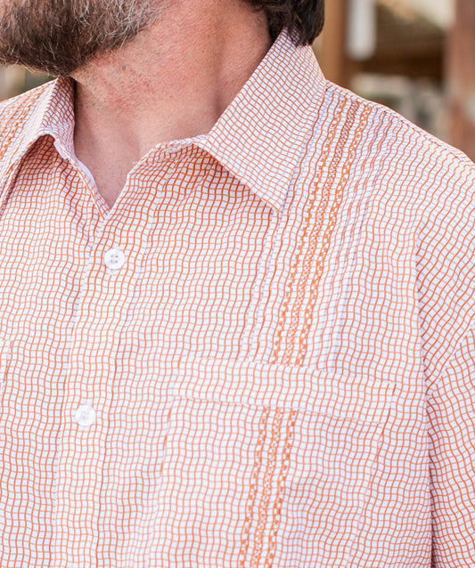 Men’s-Guayabera Gameday Wave Check SS Shirt-Blue Quail
