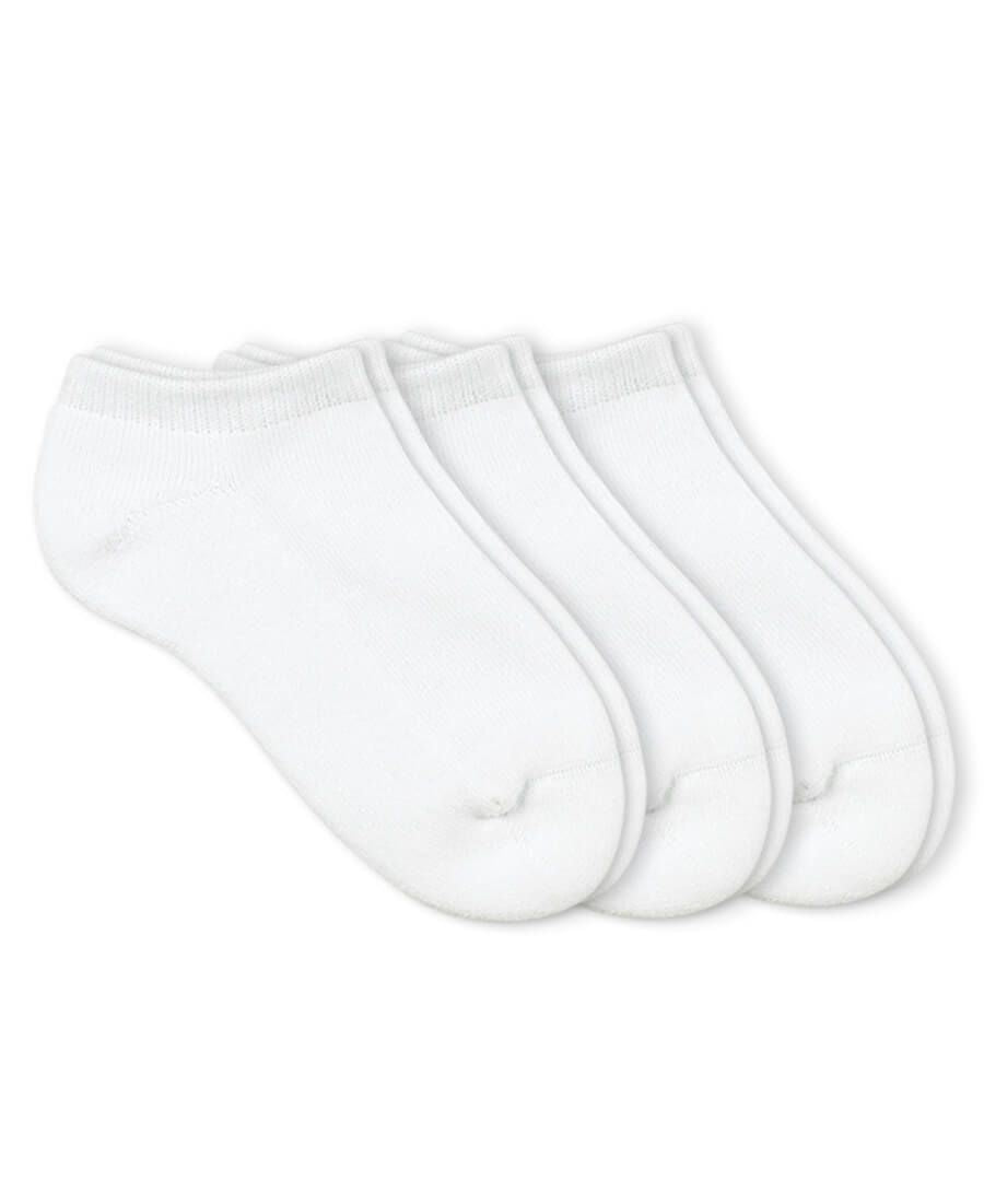 3 pairs of plain white ankle socks against a plain white backdrop