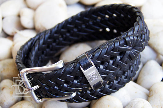 Braided Leather Belt, Black-Beyond Creations