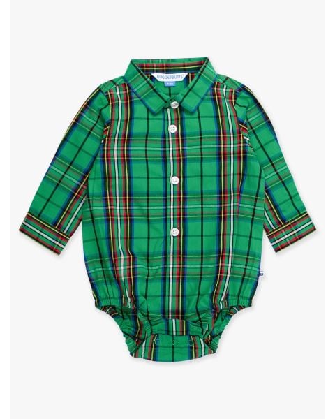 LS Button Down Bodysuit-Green Nicholas Plaid-Rugged Butts