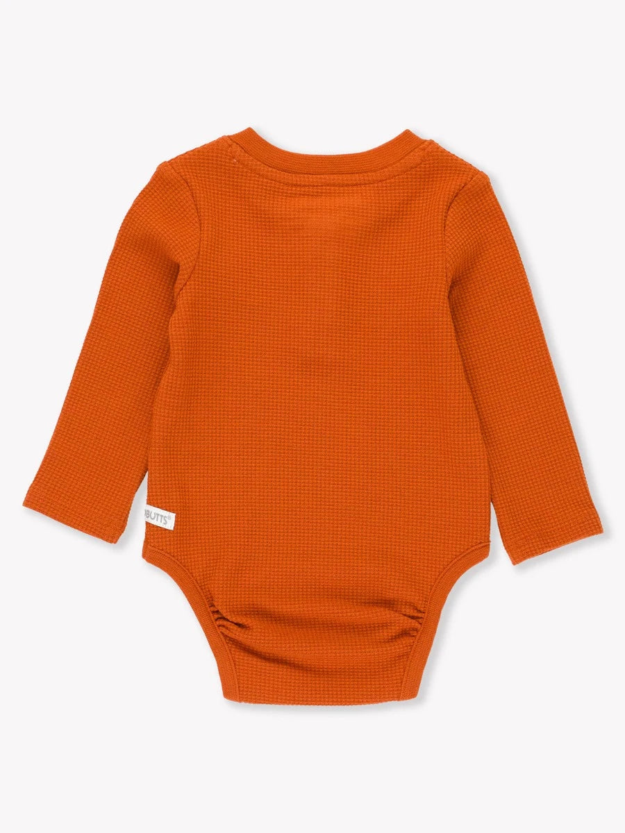 Waffle Knit Henley Bodysuit-Rust, Rugged Butts