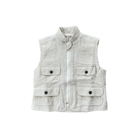 Cream linen Explorer Vest by Baby Sprouts, displayed flat to show refined tailoring and natural texture
