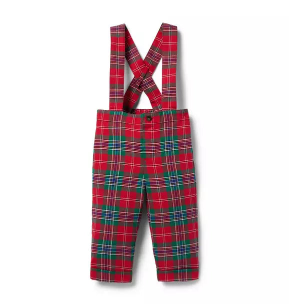 SUSPENDER PANTS-RED PLAID