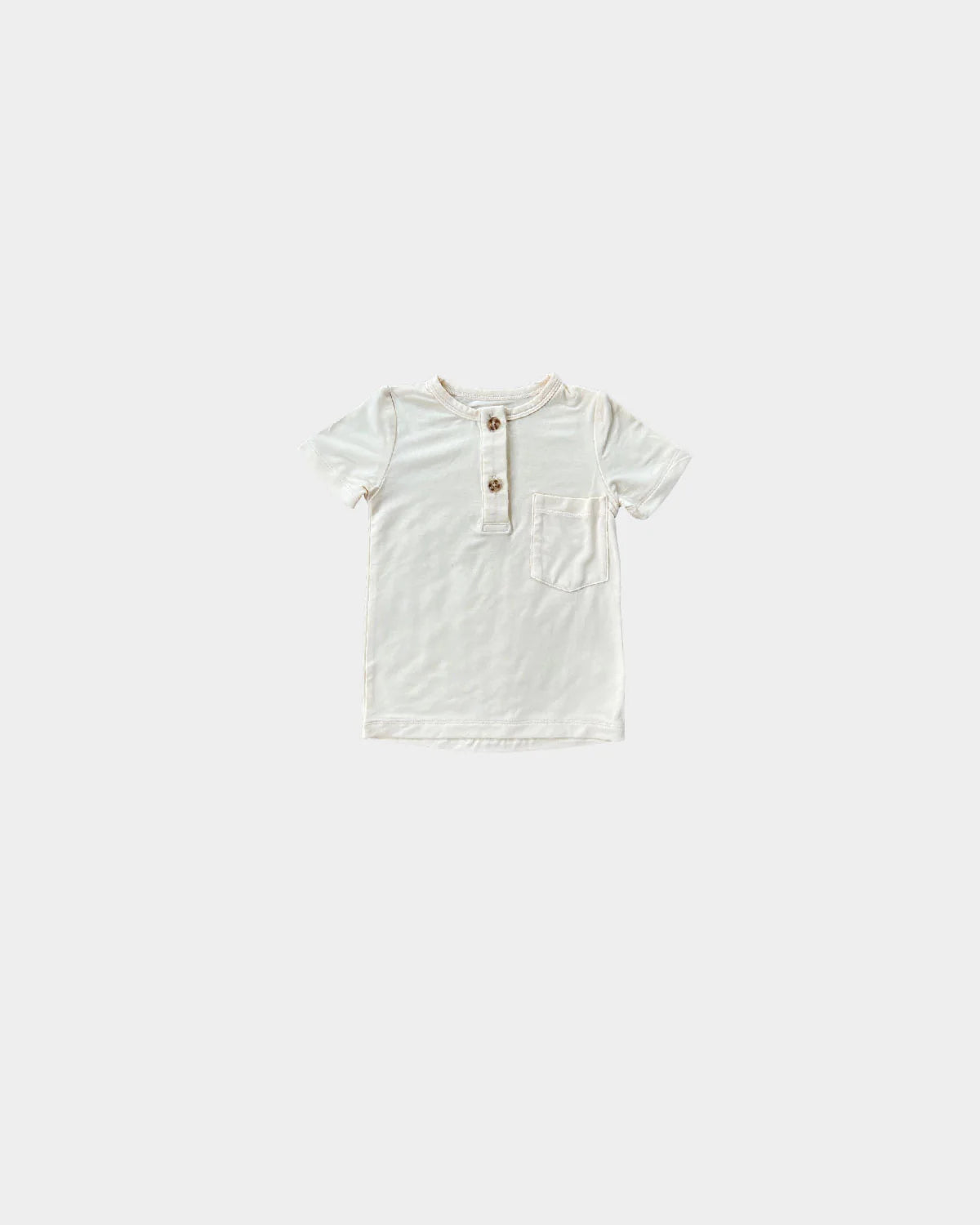 Short-sleeve cream henley with 2-button placket, Baby Sprouts bamboo jersey