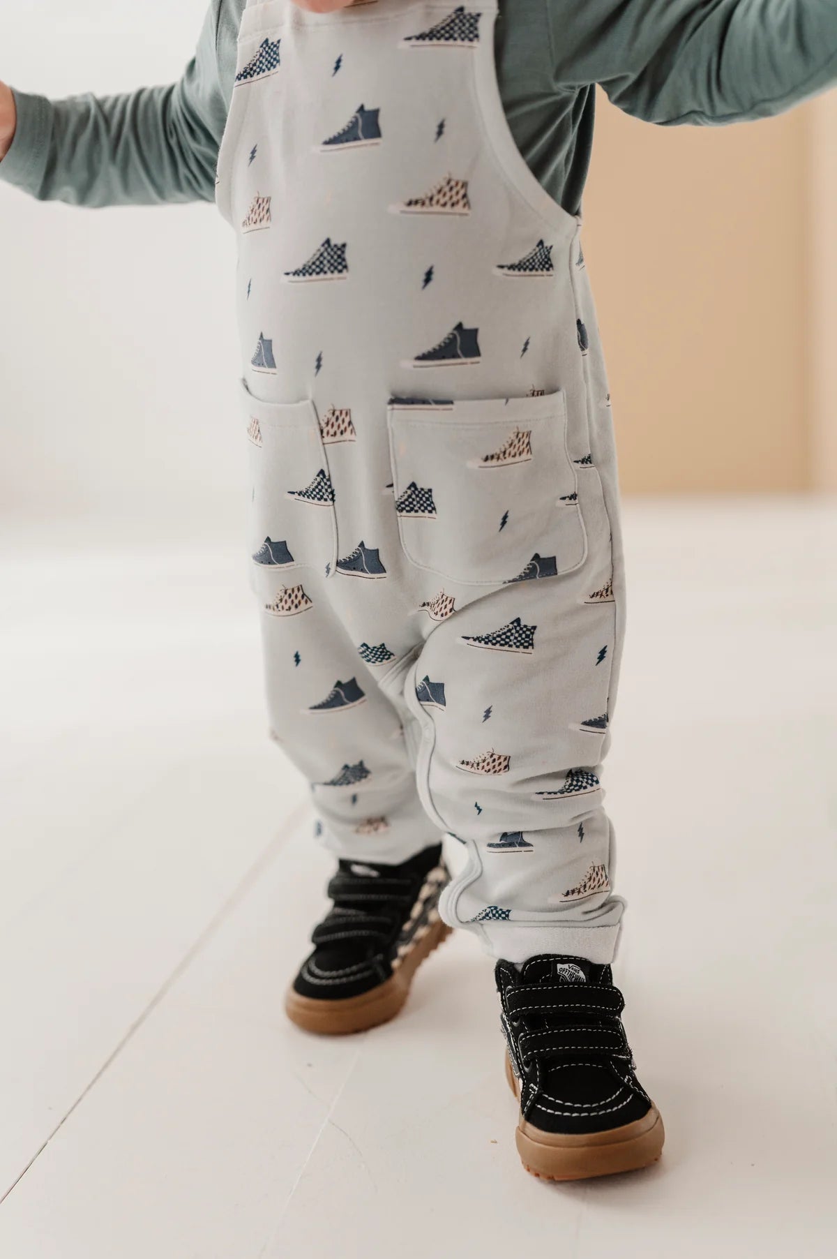 Baby Sprouts Pocket Overalls in bamboo terry with adjustable straps and functional pockets