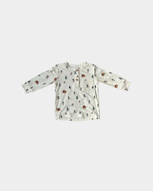 Baby Sprouts Bamboo Ski Henley in neutral tone, classic henley neckline and long sleeves