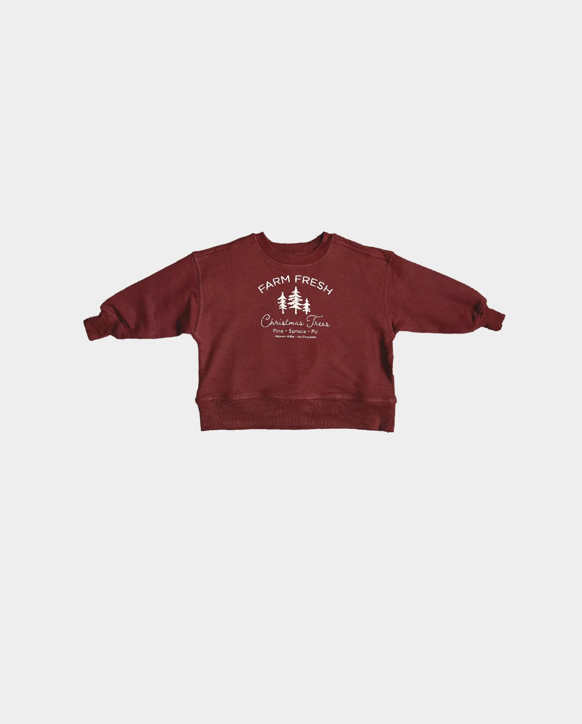 Farm Fresh Christmas Trees screen-printed sweatshirt in soft bamboo-cotton blend, relaxed boxy fit