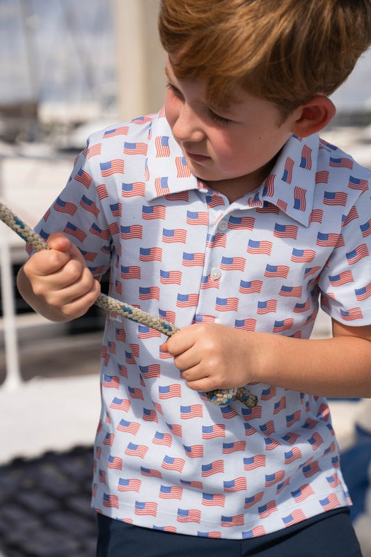 Inshore Boys Performance SS Polo-Flags
