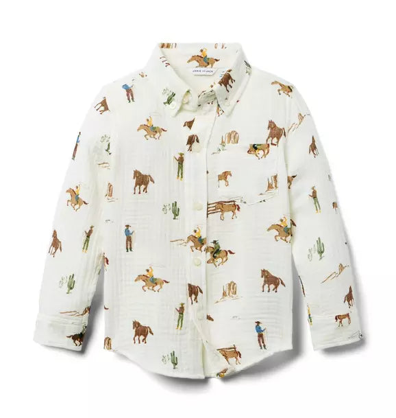 Buckaroo Button-Up cowboy-print button-down shirt in 100% cotton gauze by Janie and Jack
