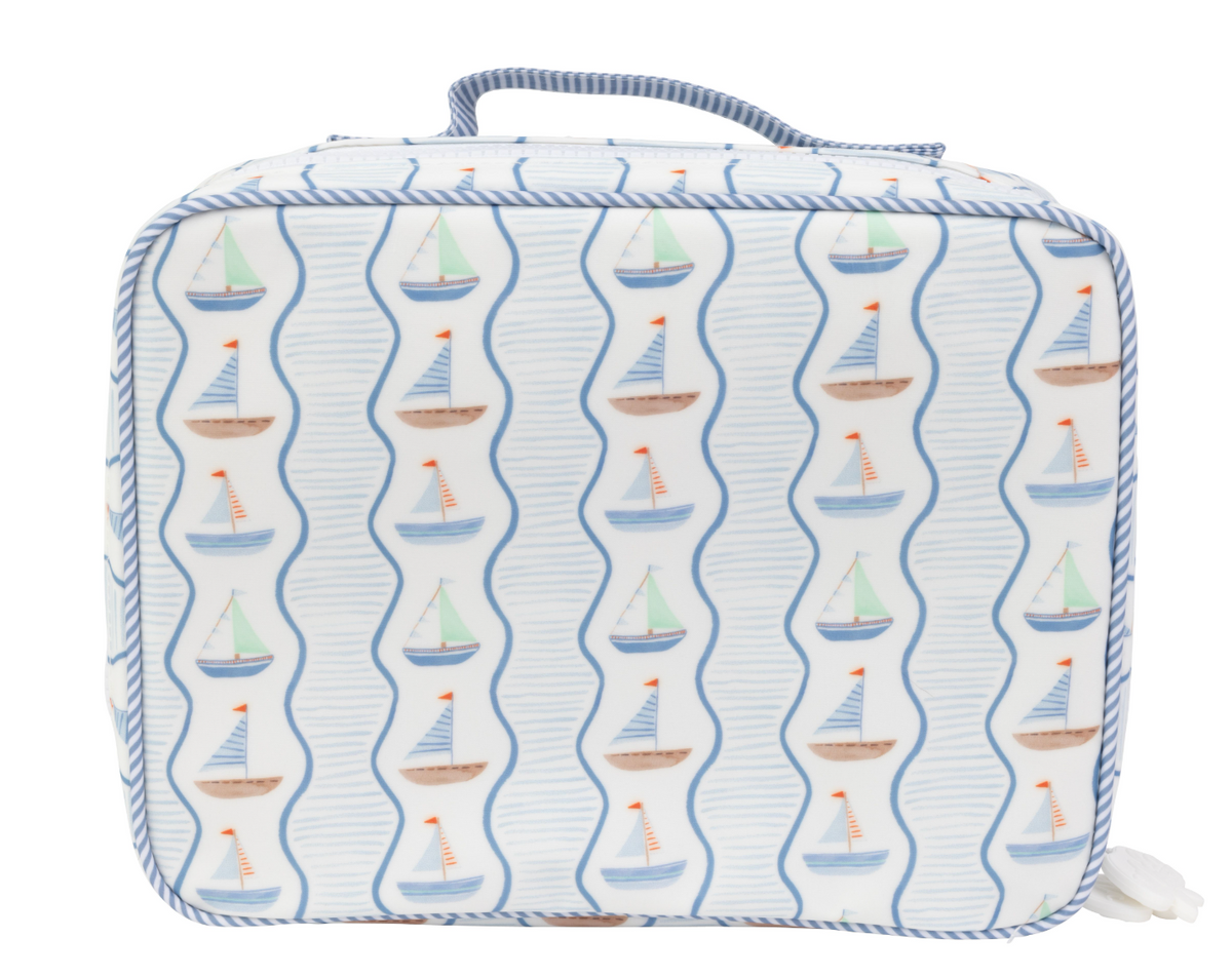 The Lunchbox-Sailboats by Apple of my Isle, wipeable coated fabric, refined sailboat pattern
